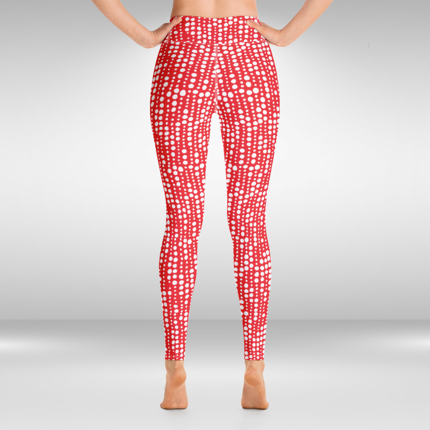 Women Yoga Legging - Red and White Polka Dots Print