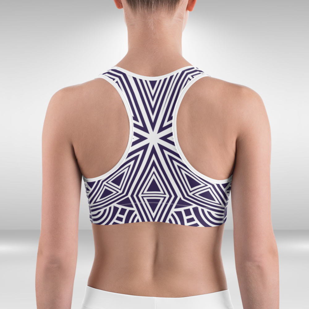 Women Sports Bra - Purple and White Geometric Print