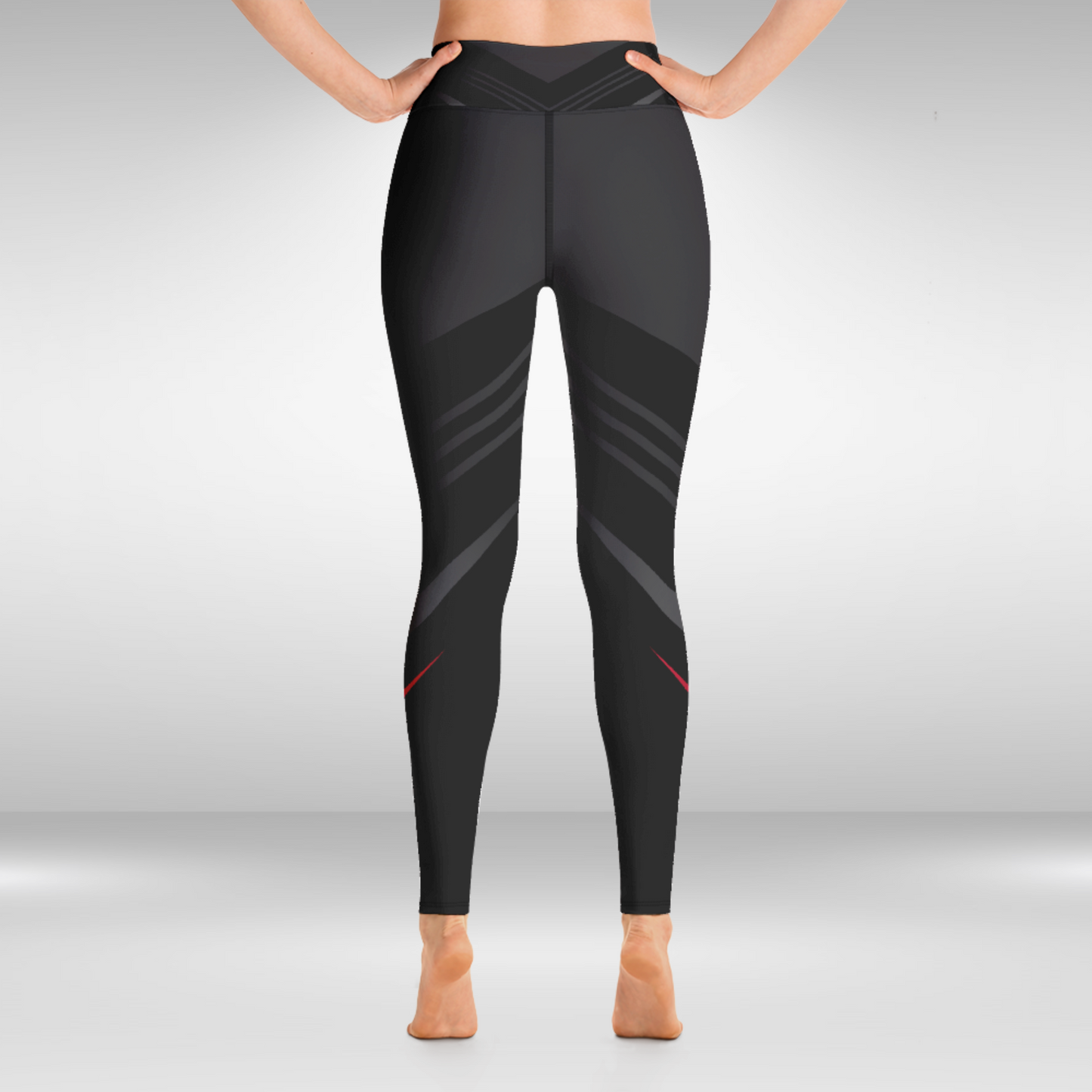 Women Yoga Legging - Black and Red Stripe Print