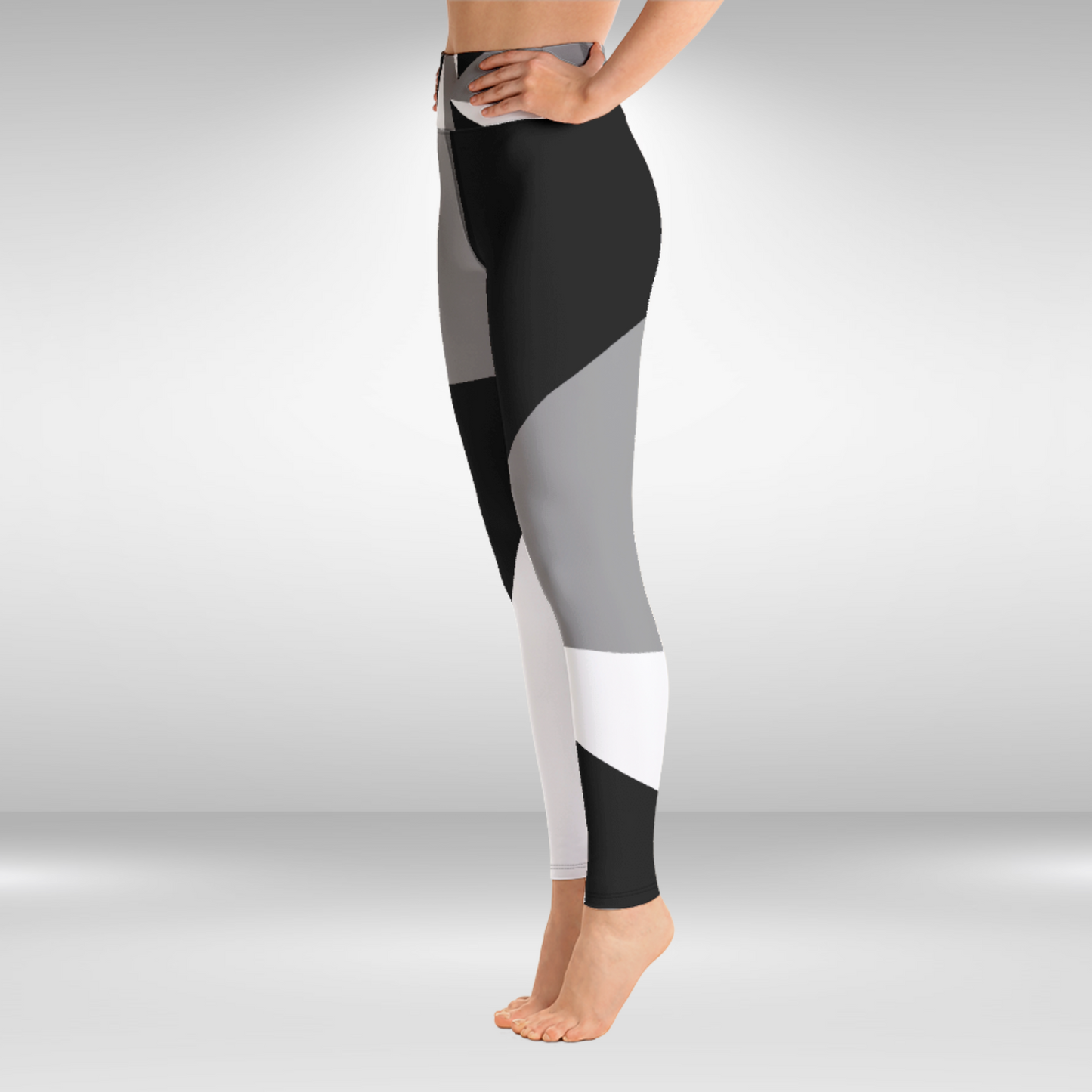 Women Yoga Legging - Grey and White Abstract Print