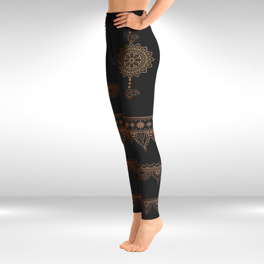 Women Yoga Legging - Black Mehndi Print