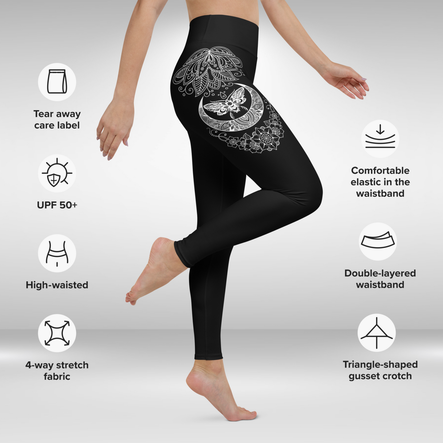 Women Yoga Legging - White Butterfly Mandala Print