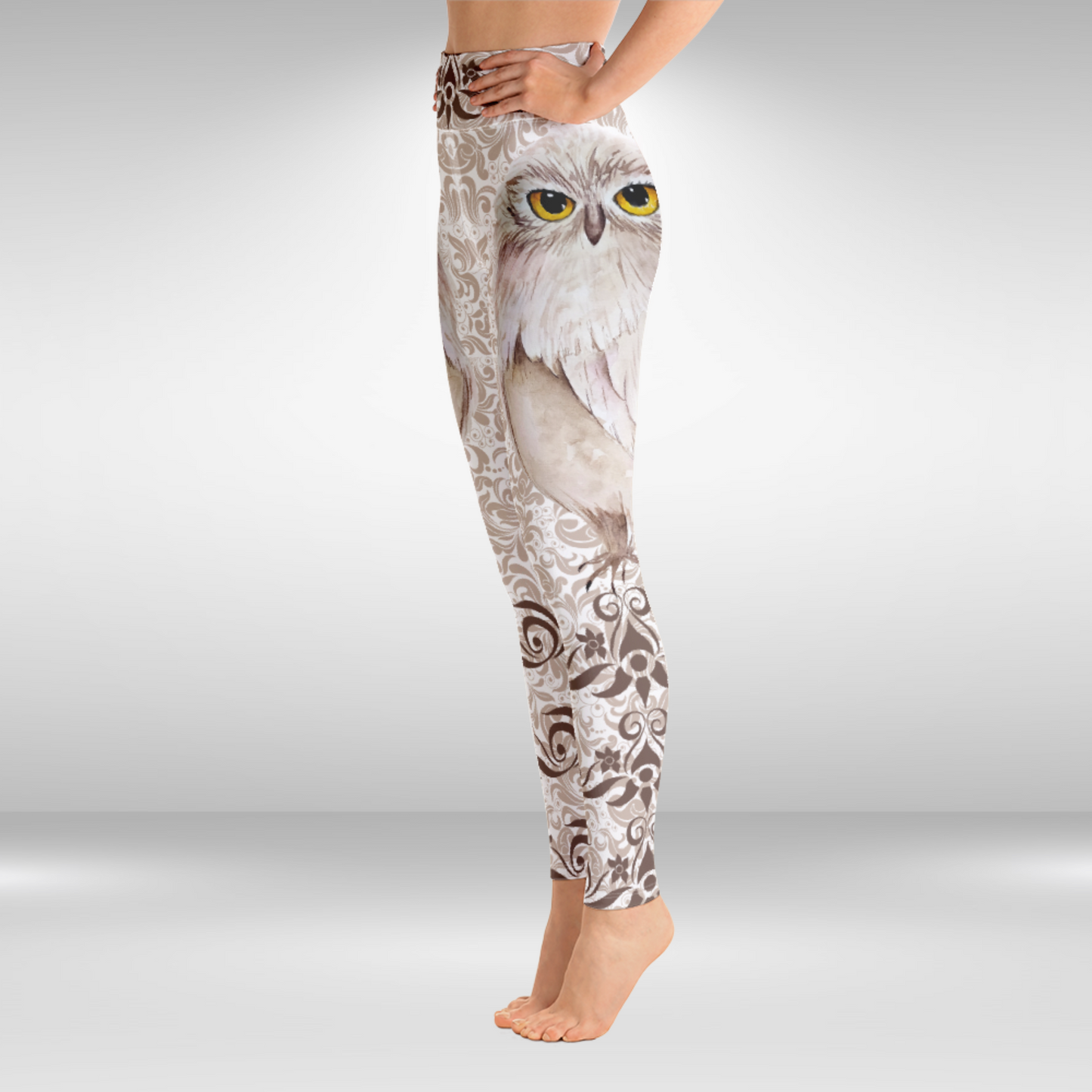 Women Yoga Legging - White Owl Print