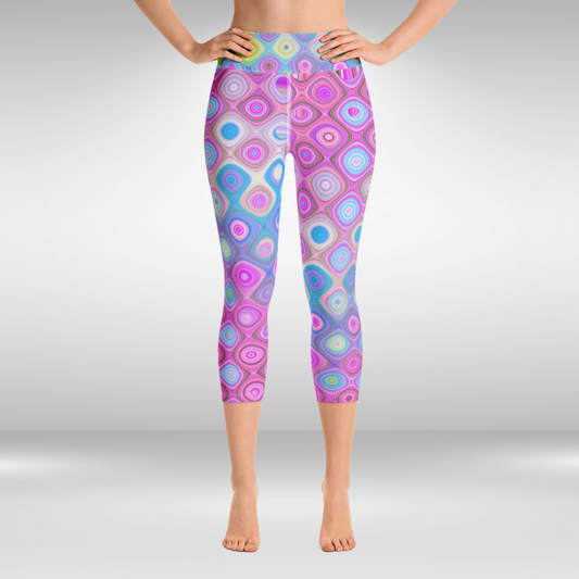 Women Capri Legging - Pink Abstract Print