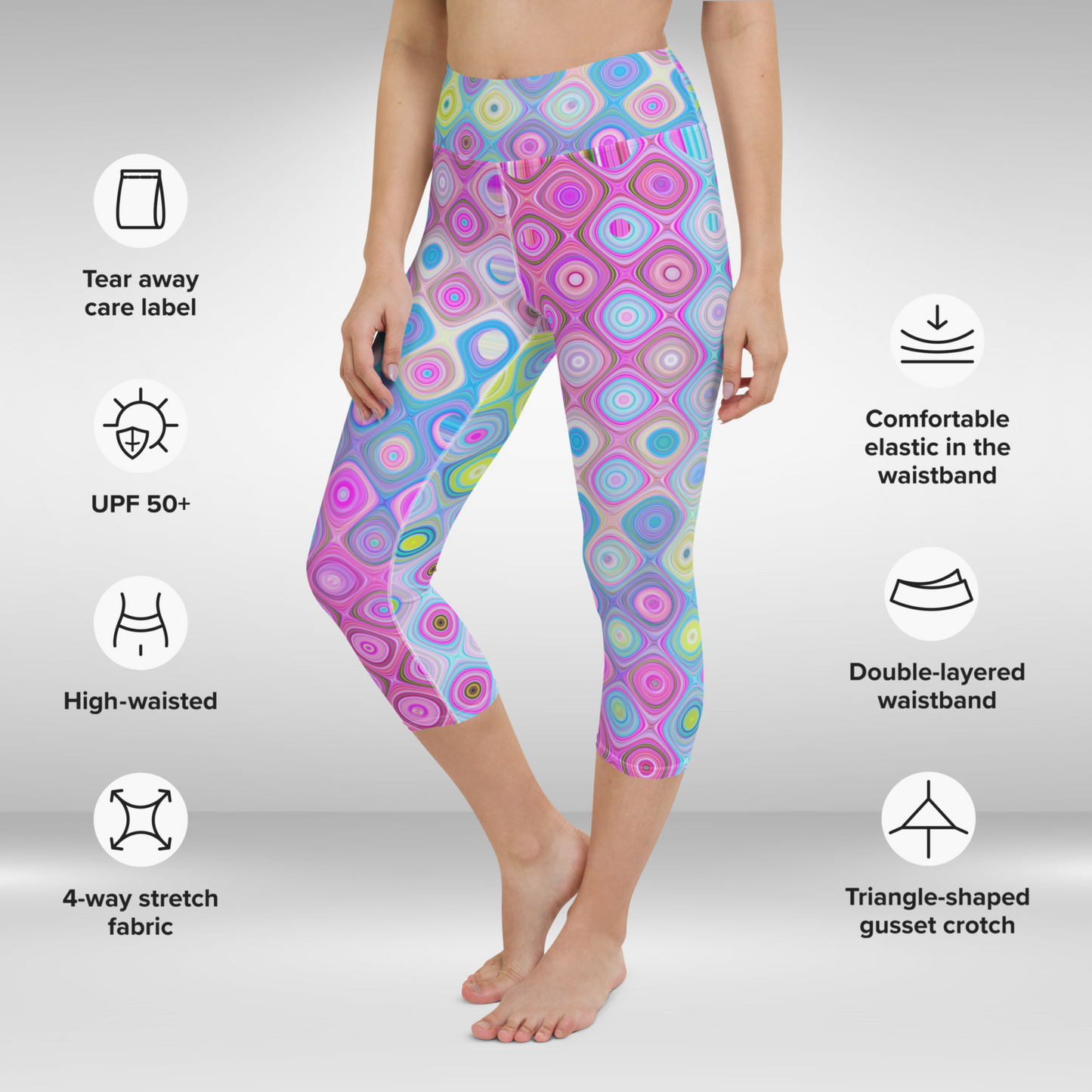Women Yoga Capri Legging - Pink Abstract Print
