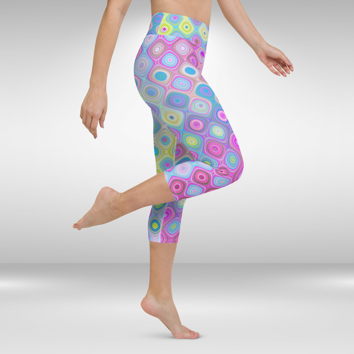 Women Yoga Capri Legging - Pink Abstract Print