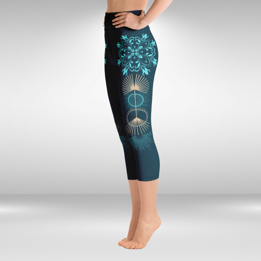 Women Yoga Capri Legging - Blue Mandala Print